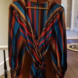 Women's Striped V-Neck Blouse - Multicolor